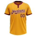 Custom Name and Number Unisex Two-Button Softball Jersey - Personalized Gold Crimson Pinstripe Design Personalized Gold Crimson