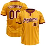Custom Name and Number Unisex Two-Button Softball Jersey - Personalized Gold Crimson Pinstripe Design Personalized Gold Crimson