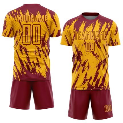 Personalized Gold Crimson Soccer Jersey - Sublimation Uniform for Teams Personalized Gold Crimson Sublimation Soccer Uniform