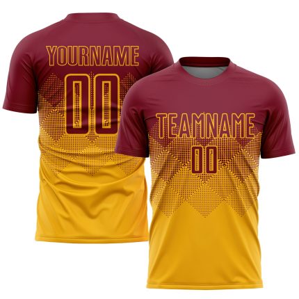 Custom Soccer Jersey with Personalized Name and Number in Gold Crimson Sublimation - Team Uniform Personalized Gold Crimson