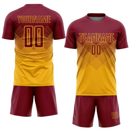 Custom Soccer Jersey with Personalized Name and Number in Gold Crimson Sublimation - Team Uniform Personalized Gold Crimson