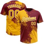 Custom Name & Number 3D Pattern Softball Jersey - Personalized Gold Crimson-White Two-Button Unisex Design Personalized Gold