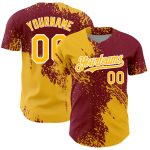 Custom Name and Number Personalized Gold Crimson White 3D Pattern Baseball Jersey Abstract Brush Stroke Design Personalized