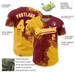 Custom Name and Number Personalized Gold Crimson White 3D Pattern Baseball Jersey Abstract Brush Stroke Design Personalized