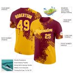 Custom Name and Number Performance T-Shirt - Personalized Gold Crimson-White Abstract Brush Stroke 3D Pattern Design Personalized