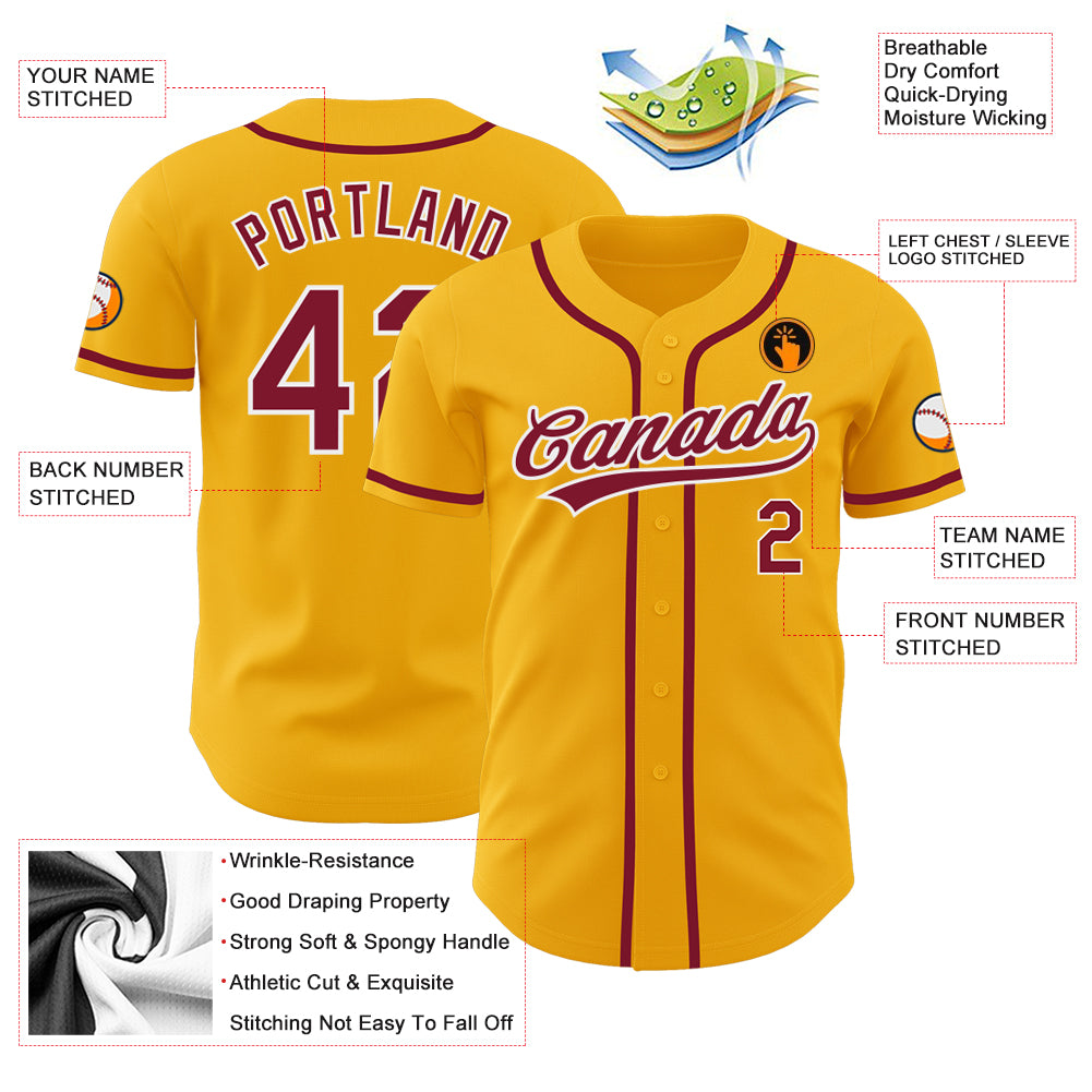 Personalized Gold Crimson-White Authentic Baseball Jersey Personalized Gold and Crimson-White Baseball Jersey - Authentic Custom Sports Apparel Personalized Gold Crimson-White Authentic - Image 3