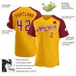 Custom Name and Number Personalized Gold Crimson-White Baseball Jersey with Raglan Sleeves Personalized Gold Crimson-White