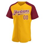 Custom Name and Number Personalized Gold Crimson-White Baseball Jersey with Raglan Sleeves Personalized Gold Crimson-White