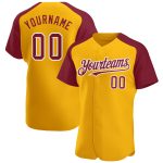 Custom Name and Number Personalized Gold Crimson-White Baseball Jersey with Raglan Sleeves Personalized Gold Crimson-White