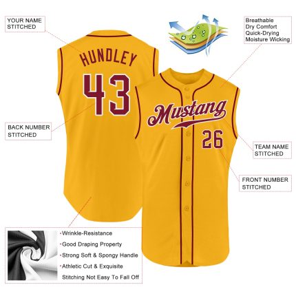 Custom Name Number Personalized Gold Crimson-White Baseball Jersey Authentic Sleeveless Team Apparel Personalized Gold Crimson-White