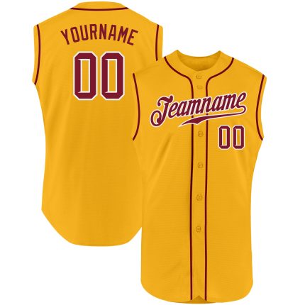 Custom Name Number Personalized Gold Crimson-White Baseball Jersey Authentic Sleeveless Team Apparel Personalized Gold Crimson-White
