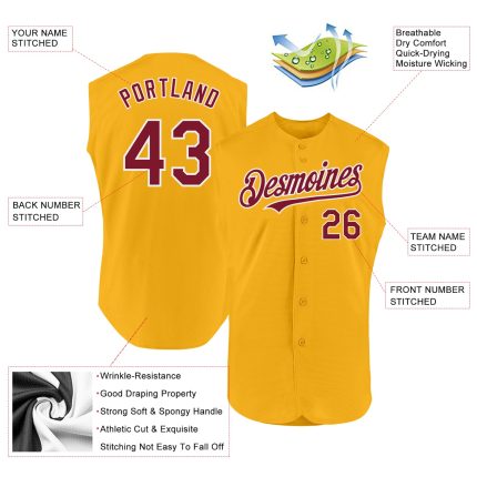 Personalized Gold Crimson White Baseball Jersey - Authentic Sleeveless Design Personalized Gold Crimson-White Authentic Sleeveless
