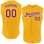 Personalized Gold Crimson White Baseball Jersey - Authentic Sleeveless Design Personalized Gold Crimson-White Authentic Sleeveless