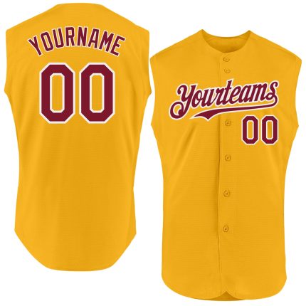 Personalized Gold Crimson White Baseball Jersey - Authentic Sleeveless Design Personalized Gold Crimson-White Authentic Sleeveless