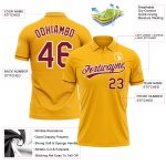 Custom Team Name Number Personalized Gold Crimson White Golf Polo Shirt Performance Personalized Gold Crimson-White Performance
