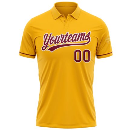 Custom Team Name Number Personalized Gold Crimson White Golf Polo Shirt Performance Personalized Gold Crimson-White Performance