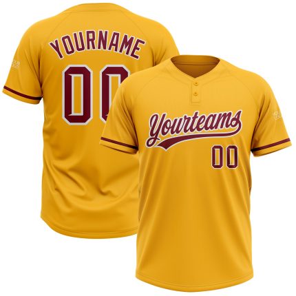 Custom Gold Crimson-White Unisex Softball Jersey - Personalized Two-Button Style Personalized Gold Crimson-White Two-Button