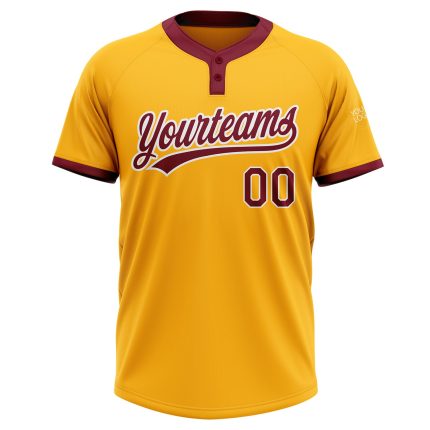 Custom Two-Button Unisex Softball Jersey - Personalized Gold Crimson-White with Name and Number Personalized Gold Crimson-White