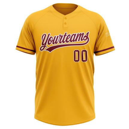 Custom Gold Crimson-White Unisex Softball Jersey - Personalized Two-Button Style Personalized Gold Crimson-White Two-Button