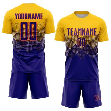 Personalized Soccer Jersey with Custom Name and Number, Gold Dark Purple-Orange Sublimation Team Uniform Personalized Gold