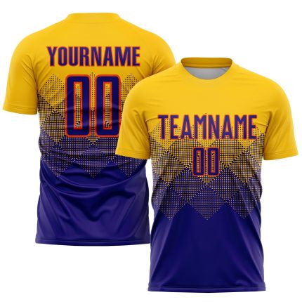 Personalized Soccer Jersey with Custom Name and Number, Gold Dark Purple-Orange Sublimation Team Uniform Personalized Gold