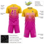 Custom Name and Number Soccer Uniform Jersey in Personalized Gold Deep Pink-White Design Personalized Gold Deep Pink-White