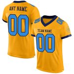 Custom Personalized Gold Electric Blue Navy Football Jersey with Name & Number Personalized Gold Electric Blue-Navy Mesh