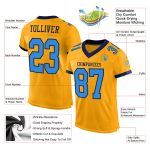 Custom Personalized Gold Electric Blue Navy Football Jersey with Name & Number Personalized Gold Electric Blue-Navy Mesh