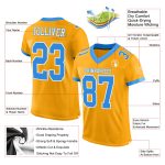 Custom Name Number Personalized Football Jersey, Authentic Mesh in Gold Electric Blue-White Personalized Gold Electric Blue-White