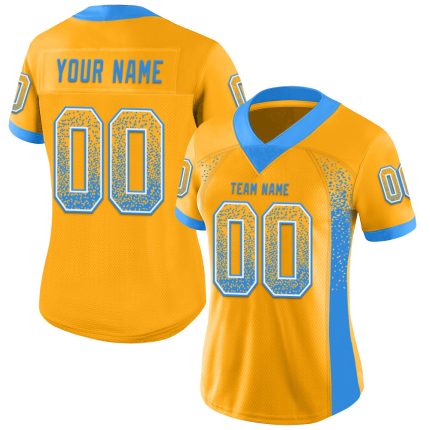 Personalized Gold Electric Blue White Football Jersey Custom Name Number Mesh Drift Fashion Team Personalized Gold Electric