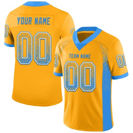 Personalized Gold Electric Blue White Football Jersey Custom Name Number Mesh Drift Fashion Team Personalized Gold Electric