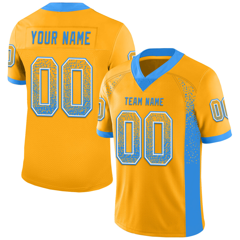 Personalized Gold Electric Blue White Football Jersey Custom Name Number Mesh Drift Fashion Team Personalized Gold Electric