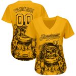 Personalized Astronaut Baseball Jersey with Custom Name and Number - Gold and Black 3D Pattern Design Personalized Gold Gold-Black