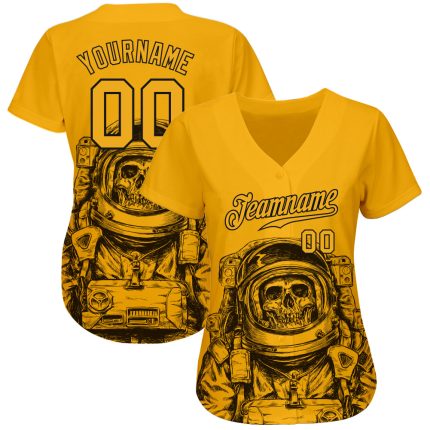 Personalized Astronaut Baseball Jersey with Custom Name and Number - Gold and Black 3D Pattern Design Personalized Gold Gold-Black