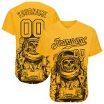 Personalized Astronaut Baseball Jersey with Custom Name and Number - Gold and Black 3D Pattern Design Personalized Gold Gold-Black
