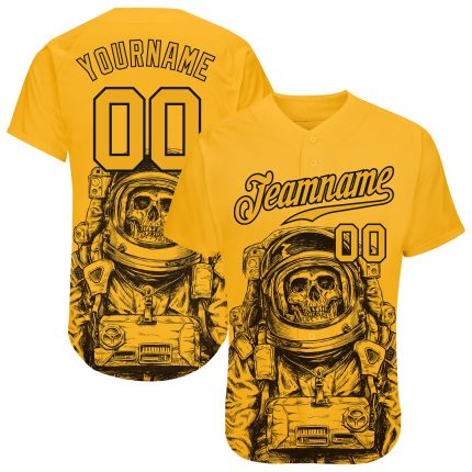 Personalized Astronaut Baseball Jersey with Custom Name and Number - Gold and Black 3D Pattern Design Personalized Gold Gold-Black