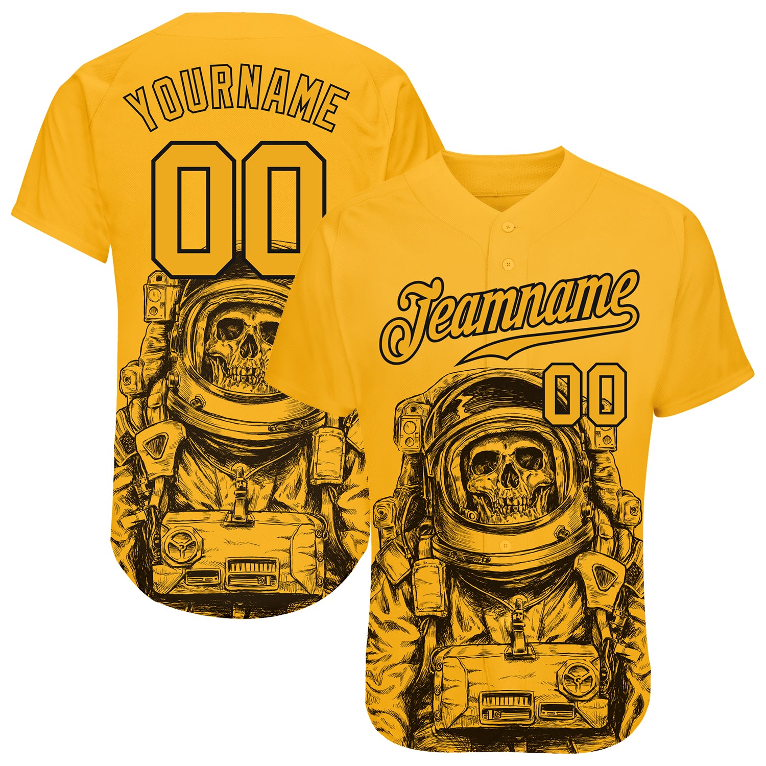 Personalized Astronaut Baseball Jersey with Custom Name and Number - Gold and Black 3D Pattern Design Personalized Gold Gold-Black