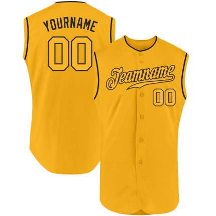 Custom Personalized Gold-Black Baseball Jersey with Name and Number - Authentic Sleeveless Team Apparel Personalized Gold