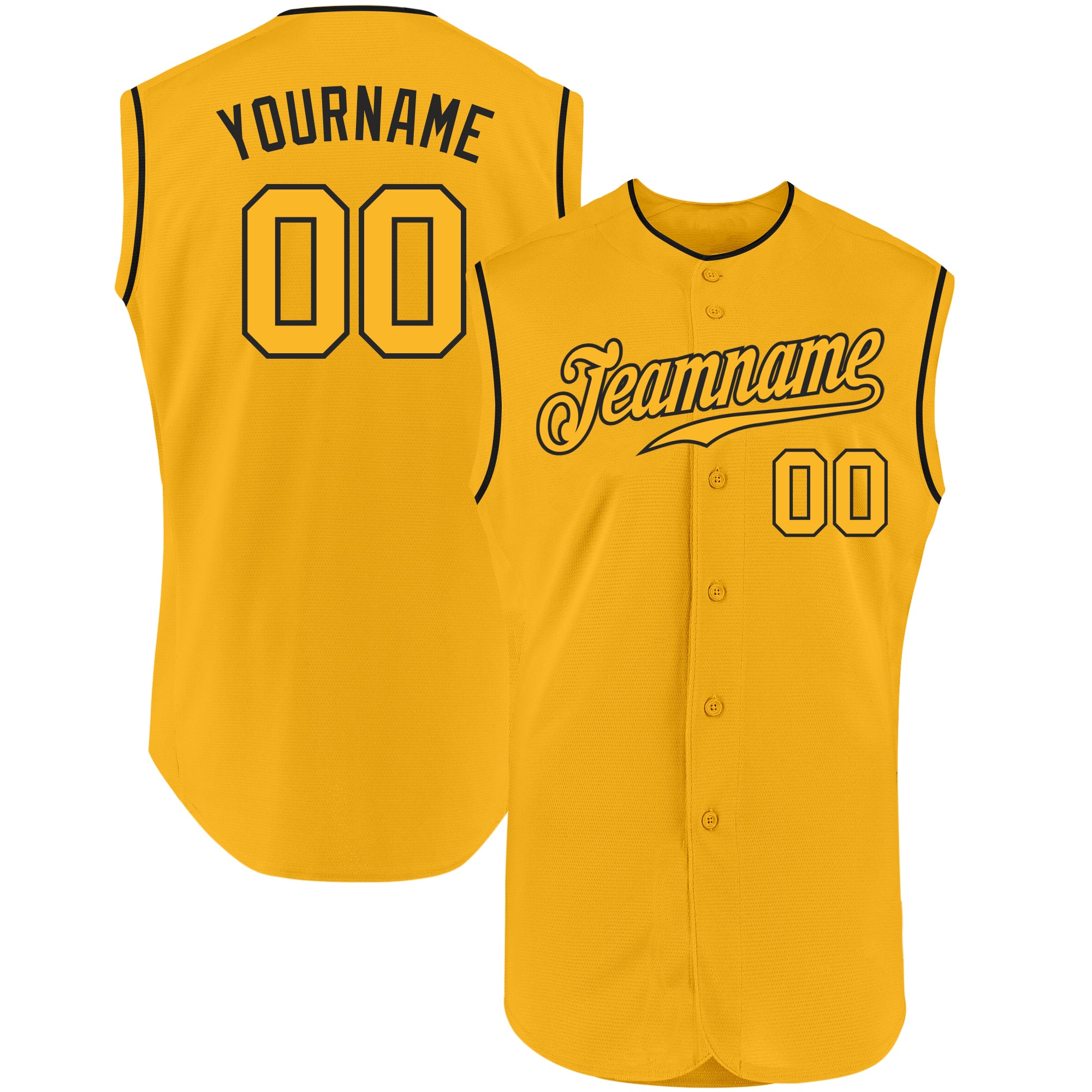 Custom Personalized Gold-Black Baseball Jersey with Name and Number - Authentic Sleeveless Team Apparel Personalized Gold