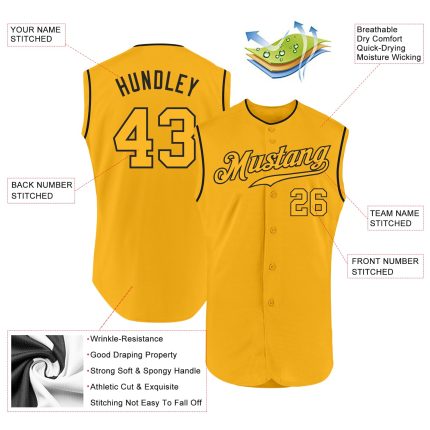 Custom Personalized Gold-Black Baseball Jersey with Name and Number - Authentic Sleeveless Team Apparel Personalized Gold