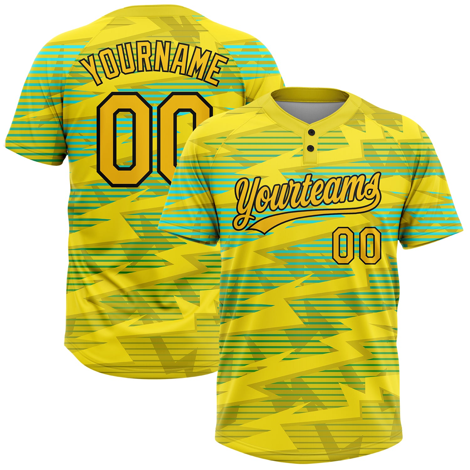 Custom Name and Number Softball Jersey - Unisex Personalized Gold and Black-Light Blue 3D Pattern Two-Button Personalized