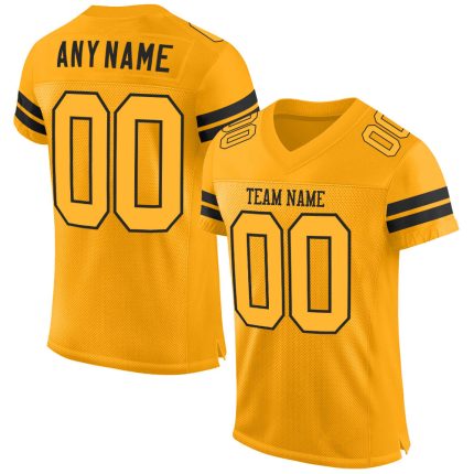 Custom Personalized Gold and Black Authentic Football Jersey with Name and Number Personalized Gold Gold-Black Mesh Authentic
