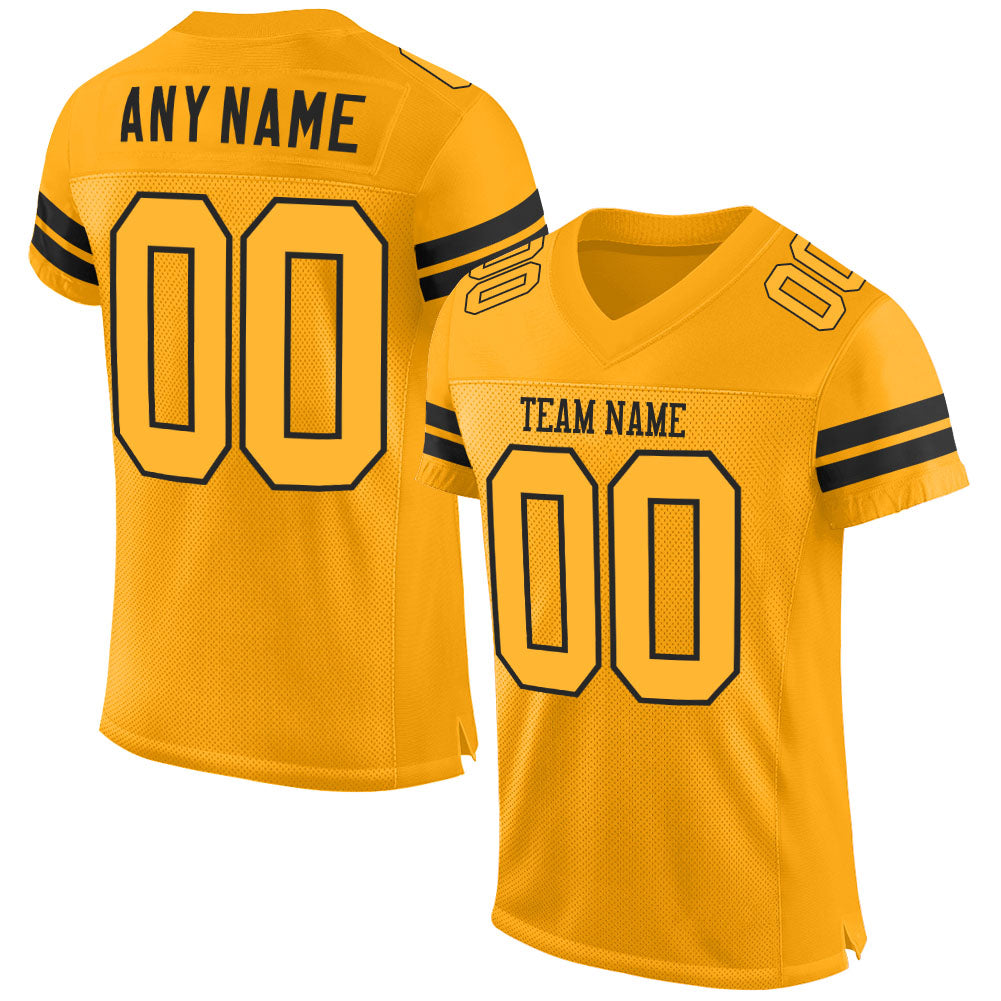 Custom Personalized Gold and Black Authentic Football Jersey with Name and Number Personalized Gold Gold-Black Mesh Authentic