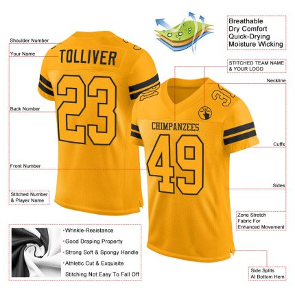 Custom Personalized Gold and Black Authentic Football Jersey with Name and Number Personalized Gold Gold-Black Mesh Authentic