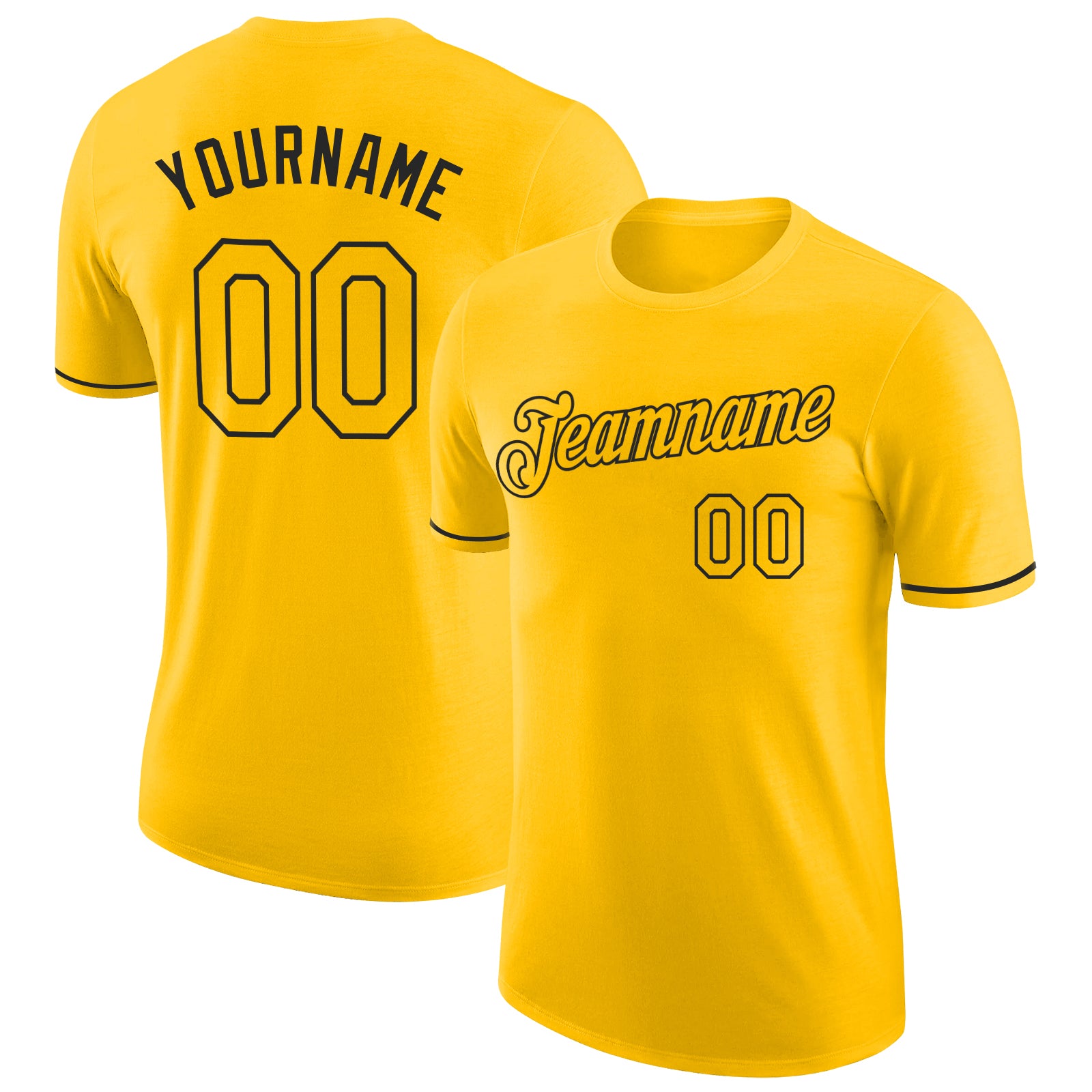 Custom Team Name and Number Gold-Black Performance T-Shirt - Personalized Gold Sports Tee Personalized Gold Gold-Black Performance