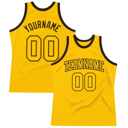 Custom Name and Number Personalized Gold-Brown Authentic Basketball Jersey - Throwback Team Design Personalized Gold Gold-Brown
