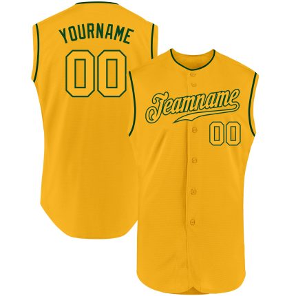 Custom Gold-Green Sleeveless Baseball Jersey with Personal Name & Number - Authentic Team Apparel Personalized Gold Gold-Green