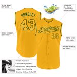 Custom Gold-Green Sleeveless Baseball Jersey with Personal Name & Number - Authentic Team Apparel Personalized Gold Gold-Green