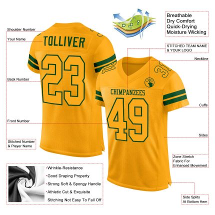 Custom Name Number Authentic Football Jersey - Personalized Gold-Green Mesh Team Jersey Personalized Gold Gold-Green Mesh