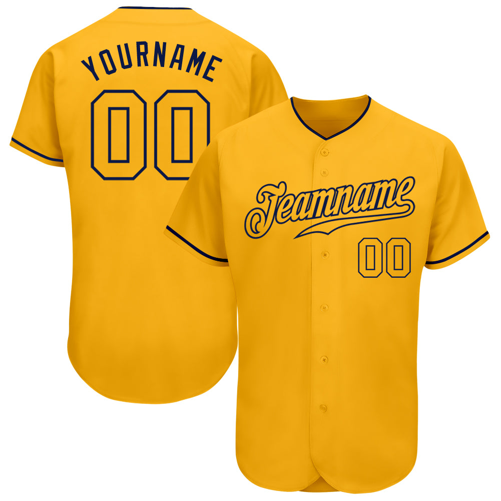 Personalized Gold Navy Baseball Jersey with Custom Name and Number - Authentic Team Apparel Personalized Gold Gold-Navy Authentic